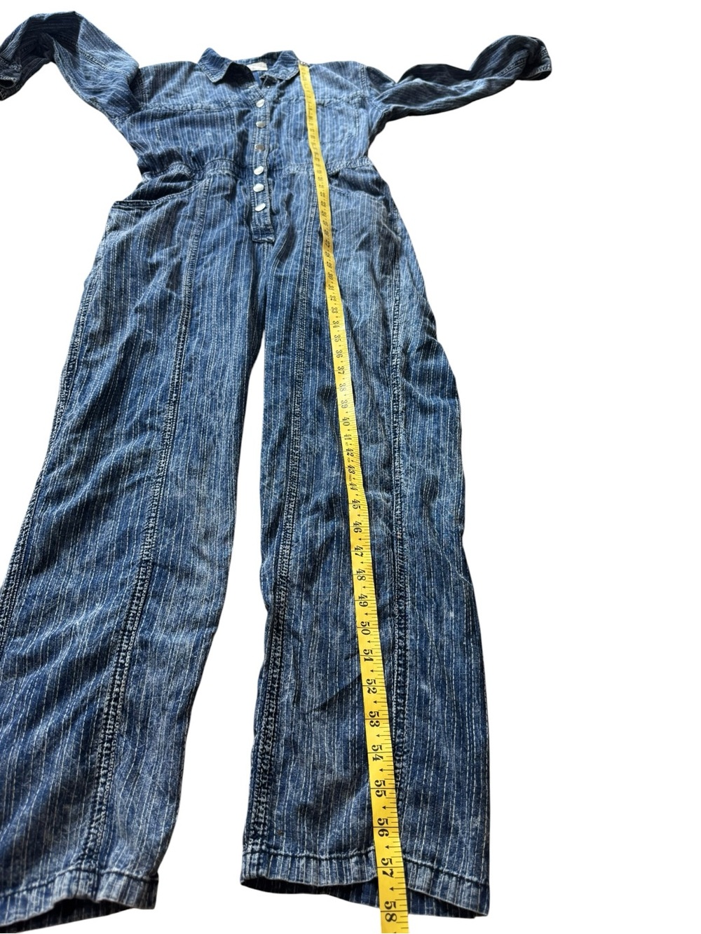 Free People We The Free Ari Denim Striped Coverall Jumpsuit size S - Picture 11 of 12